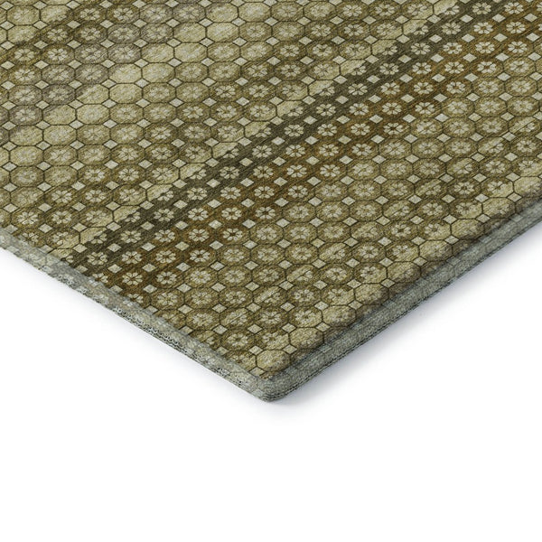 HomeRoots 5' X 8' Striped Washable Area Rug in Artichoke Green, Beige & Gray – UV Protected & Durable Design 693572