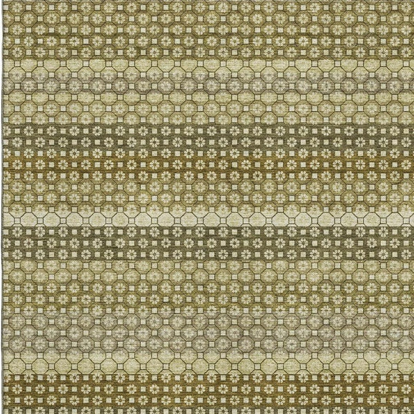 HomeRoots 5' X 8' Striped Washable Area Rug in Artichoke Green, Beige & Gray – UV Protected & Durable Design 693572