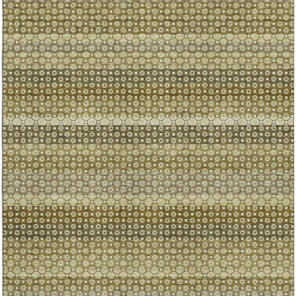 HomeRoots 5' X 8' Striped Washable Area Rug in Artichoke Green, Beige & Gray – UV Protected & Durable Design 693572