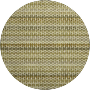 HomeRoots 8' Round Artichoke Green, Beige & Gray Striped Washable Rug with UV Protection for High-Traffic Areas 693573