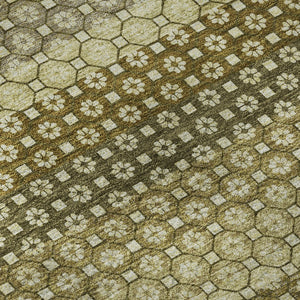 HomeRoots 8' Round Artichoke Green, Beige & Gray Striped Washable Rug with UV Protection for High-Traffic Areas 693573