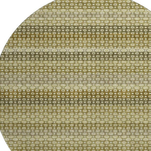 HomeRoots 8' Round Artichoke Green, Beige & Gray Striped Washable Rug with UV Protection for High-Traffic Areas 693573