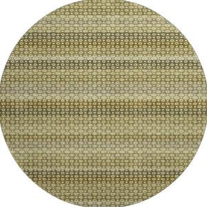 HomeRoots 8' Round Artichoke Green, Beige & Gray Striped Washable Rug with UV Protection for High-Traffic Areas 693573