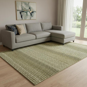 HomeRoots 8' Artichoke Green Beige Gray Striped Washable Area Rug with UV Protection for Busy Homes 693574