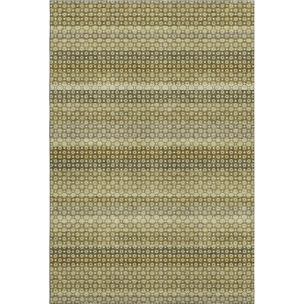 HomeRoots 8' Artichoke Green Beige Gray Striped Washable Area Rug with UV Protection for Busy Homes 693574