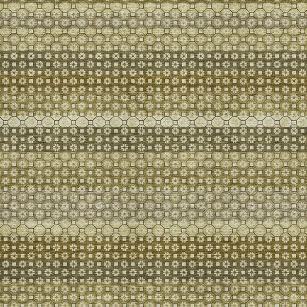 HomeRoots 8' Artichoke Green Beige Gray Striped Washable Area Rug with UV Protection for Busy Homes 693574