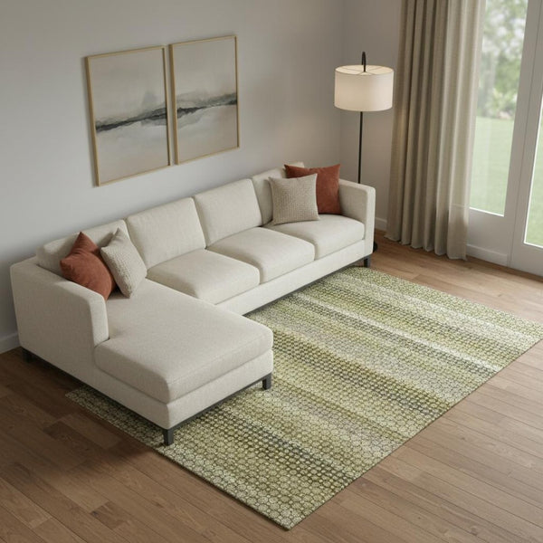 HomeRoots 9' X 12' Artichoke Green Striped Area Rug - Durable, Washable, UV Protected for Stylish Homes 693575