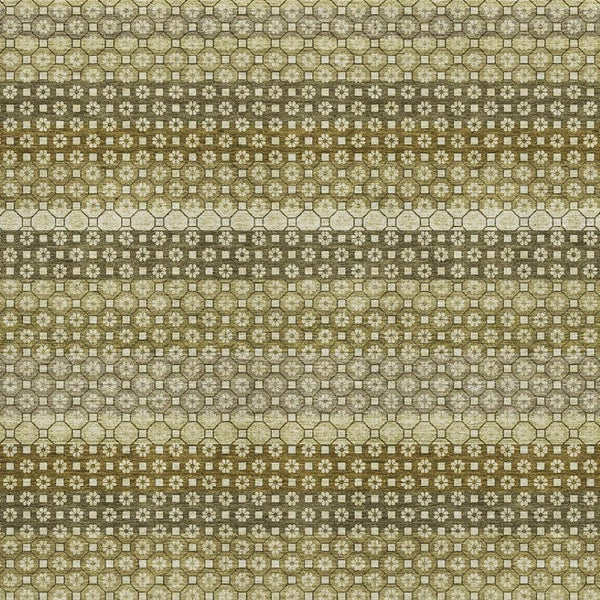 HomeRoots 9' X 12' Artichoke Green Striped Area Rug - Durable, Washable, UV Protected for Stylish Homes 693575
