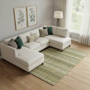 HomeRoots 10' Artichoke Green Striped Washable Area Rug - Durable, Stylish, Stain-Resistant with UV Protection! 693576