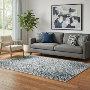 HomeRoots 5' X 8' Coastal Denim Blue Striped Area Rug – Washable, UV-Protected, Stylish for Indoor & Outdoor Use 693578