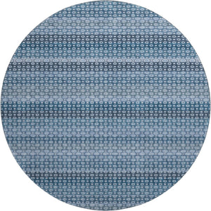 HomeRoots 8' Round Washable Rug in Denim Blue-Gray & Sky Blue Stripes - UV Protected, Durable, Family-Friendly Design 693579