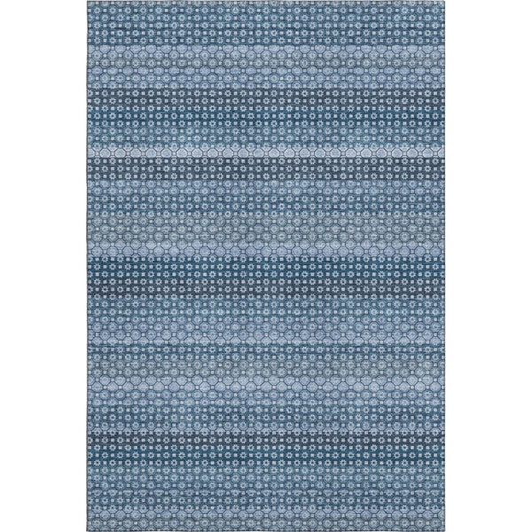 HomeRoots 8' Striped Washable Area Rug in Denim Blue & Gray - Durable, UV-Protected, Ideal for High-Traffic Spaces 693580