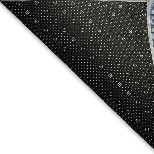 HomeRoots 8' Striped Washable Area Rug in Denim Blue & Gray - Durable, UV-Protected, Ideal for High-Traffic Spaces 693580