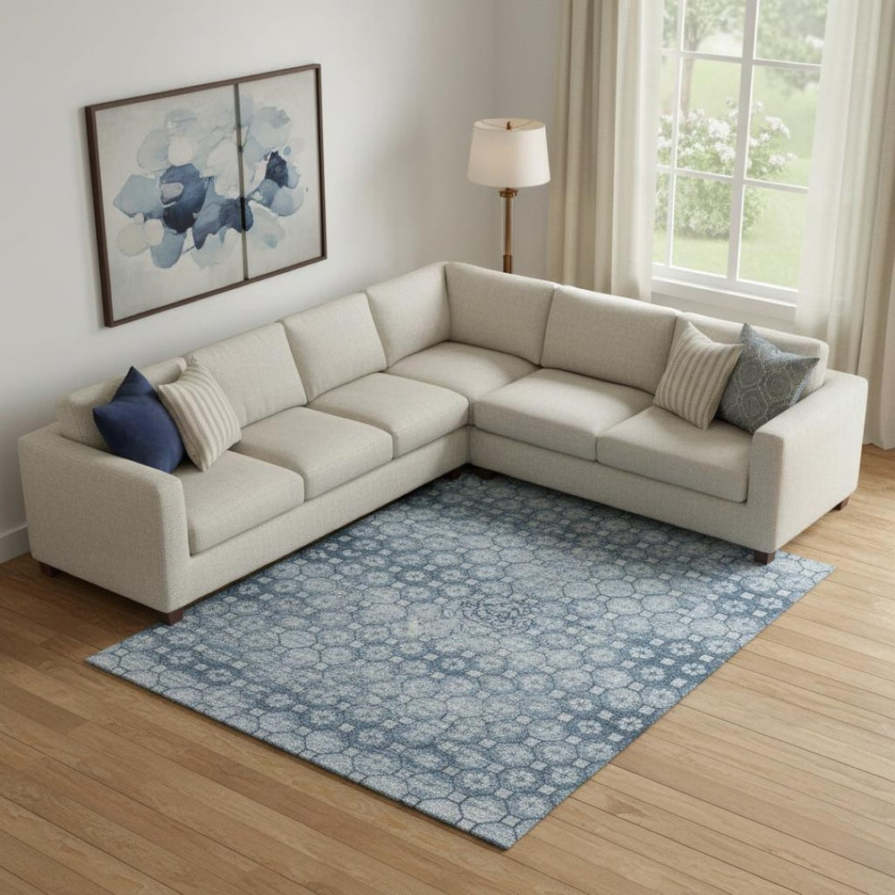 HomeRoots 9' Denim Blue, Gray & Sky Blue Striped Washable Area Rug - UV Protected, Durable & Easy-Care Design 693581