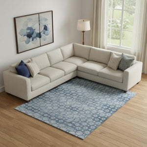 HomeRoots 9' Denim Blue, Gray & Sky Blue Striped Washable Area Rug - UV Protected, Durable & Easy-Care Design 693581