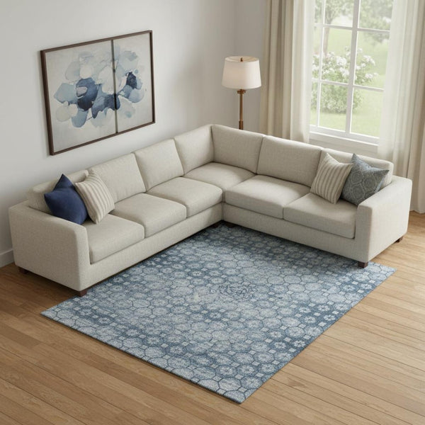 HomeRoots 9' Denim Blue, Gray & Sky Blue Striped Washable Area Rug - UV Protected, Durable & Easy-Care Design 693581