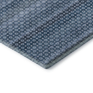HomeRoots 9' Denim Blue, Gray & Sky Blue Striped Washable Area Rug - UV Protected, Durable & Easy-Care Design 693581