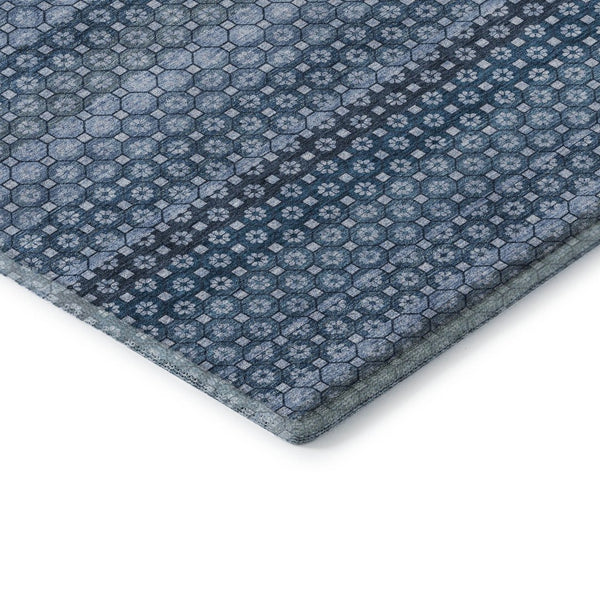 HomeRoots 9' Denim Blue, Gray & Sky Blue Striped Washable Area Rug - UV Protected, Durable & Easy-Care Design 693581