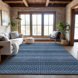 HomeRoots 9' Denim Blue, Gray & Sky Blue Striped Washable Area Rug - UV Protected, Durable & Easy-Care Design 693581