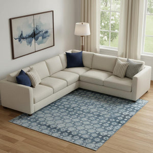 HomeRoots 10' Denim Blue-Gray Striped Area Rug – Washable, UV-Protected, Non-Slip for High-Traffic Spaces! 693582