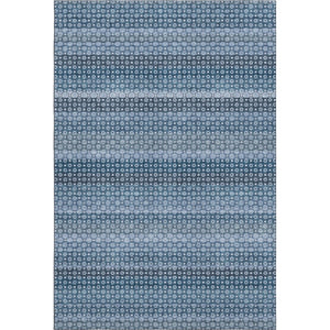 HomeRoots 10' Denim Blue-Gray Striped Area Rug – Washable, UV-Protected, Non-Slip for High-Traffic Spaces! 693582