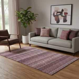 HomeRoots 5' X 8' Burgundy Merlot & Pink Striped Washable Area Rug with UV Protection for Stylish Living Spaces 693584