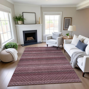 HomeRoots 5' X 8' Burgundy Merlot & Pink Striped Washable Area Rug with UV Protection for Stylish Living Spaces 693584