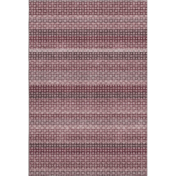 HomeRoots 5' X 8' Burgundy Merlot & Pink Striped Washable Area Rug with UV Protection for Stylish Living Spaces 693584