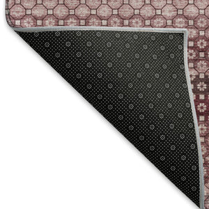 HomeRoots 5' X 8' Burgundy Merlot & Pink Striped Washable Area Rug with UV Protection for Stylish Living Spaces 693584