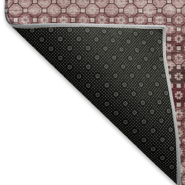 HomeRoots 5' X 8' Burgundy Merlot & Pink Striped Washable Area Rug with UV Protection for Stylish Living Spaces 693584