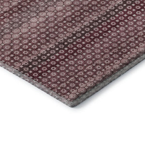 HomeRoots 5' X 8' Burgundy Merlot & Pink Striped Washable Area Rug with UV Protection for Stylish Living Spaces 693584