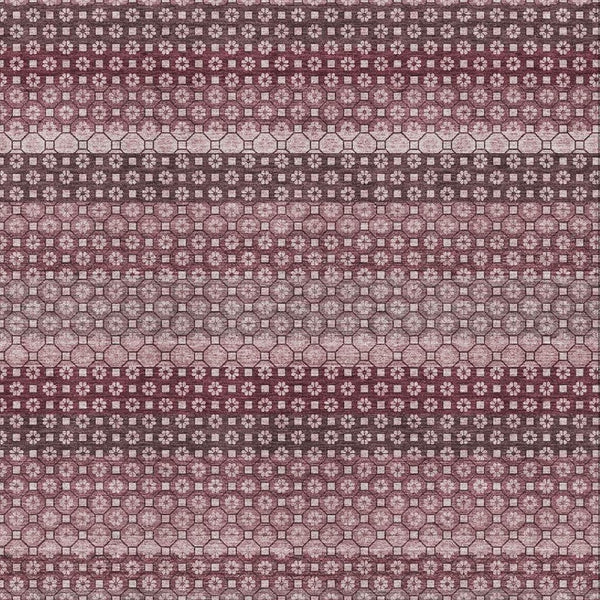 HomeRoots 5' X 8' Burgundy Merlot & Pink Striped Washable Area Rug with UV Protection for Stylish Living Spaces 693584