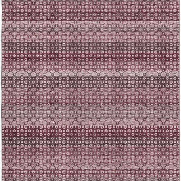 HomeRoots 5' X 8' Burgundy Merlot & Pink Striped Washable Area Rug with UV Protection for Stylish Living Spaces 693584