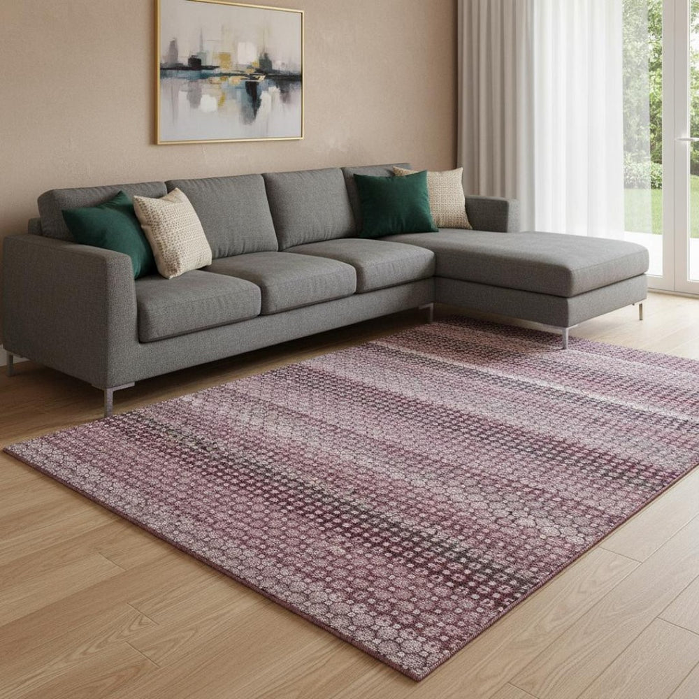 HomeRoots 8' Burgundy Merlot & Pink Striped Washable Area Rug - UV Resistant, Durable, & Easy Care for Homes 693586