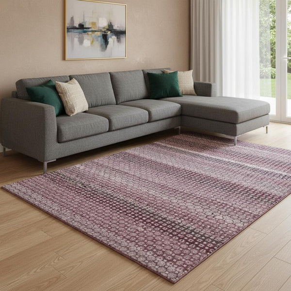 HomeRoots 8' Burgundy Merlot & Pink Striped Washable Area Rug - UV Resistant, Durable, & Easy Care for Homes 693586