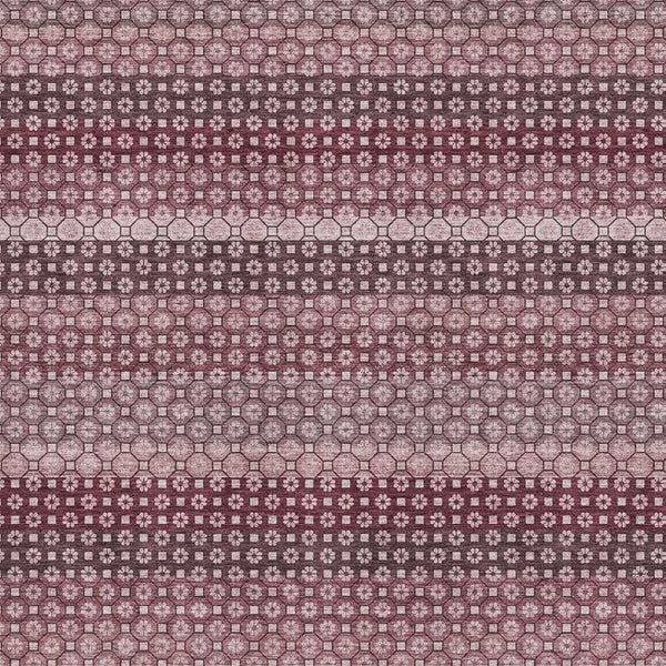 HomeRoots 8' Burgundy Merlot & Pink Striped Washable Area Rug - UV Resistant, Durable, & Easy Care for Homes 693586