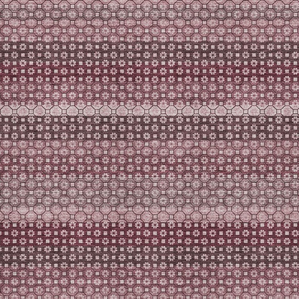 HomeRoots 9' X 12' Burgundy Merlot & Pink Striped Washable Area Rug with UV Protection for Modern Living Spaces 693587