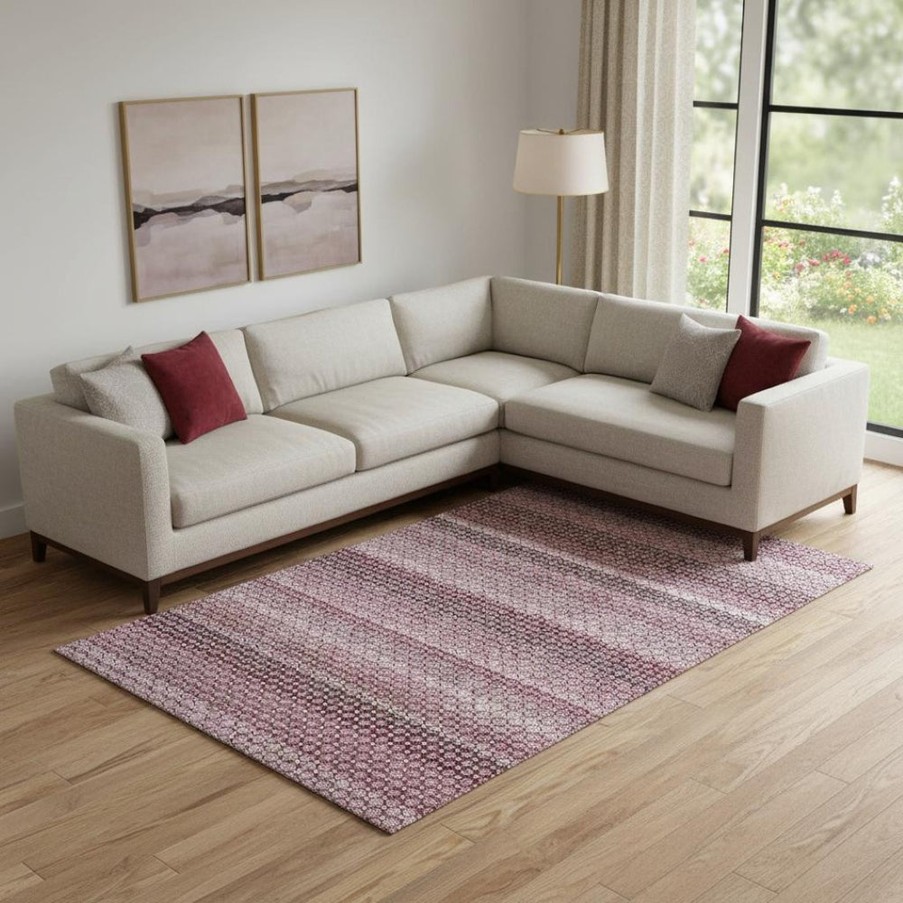 HomeRoots 10' X 14' Burgundy Merlot & Pink Striped Washable Area Rug with UV Protection for Living Spaces 693588