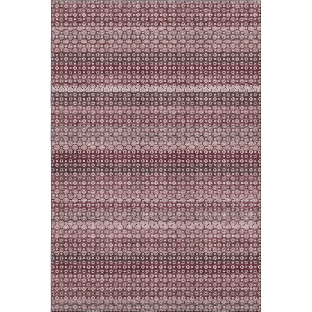 HomeRoots 10' X 14' Burgundy Merlot & Pink Striped Washable Area Rug with UV Protection for Living Spaces 693588