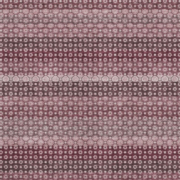 HomeRoots 10' X 14' Burgundy Merlot & Pink Striped Washable Area Rug with UV Protection for Living Spaces 693588