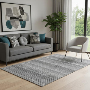 HomeRoots 5' X 8' Stylish Gray, Silver & Charcoal Striped Washable Area Rug with UV Protection & Non-Slip Backing 693590