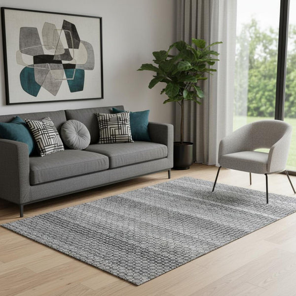 HomeRoots 5' X 8' Stylish Gray, Silver & Charcoal Striped Washable Area Rug with UV Protection & Non-Slip Backing 693590