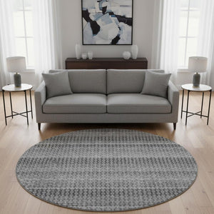 HomeRoots 8' Round Rug - Gray, Silver & Charcoal Stripes - Washable, UV Protected, Durable for High-Traffic Areas 693591