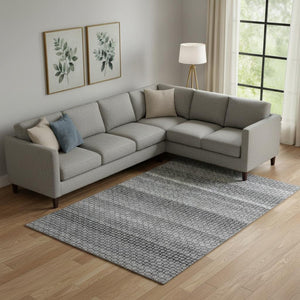 HomeRoots 9' X 12' Stylish Gray Silver Charcoal Striped Area Rug – Washable, UV-Protected & Perfect for High-Traffic Spaces! 693593