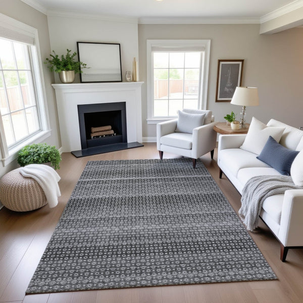 HomeRoots 10' Gray Silver Charcoal Striped Washable Area Rug - UV Protected, Durable, Stain Resistant Design 693594