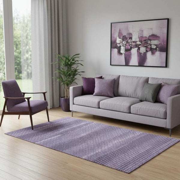 HomeRoots 5' X 8' Soft Lavender & Lilac Striped Washable Area Rug with UV Protection for Everyday Use 693596