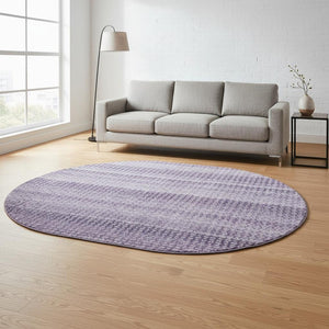 HomeRoots 8' X 8' Soft Lavender & Lilac Striped Washable Round Rug with UV Protection for Home & Patio Use 693597