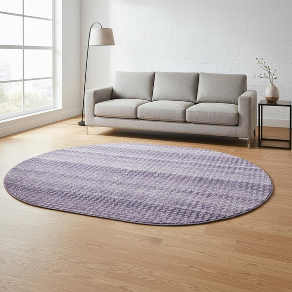 HomeRoots 8' X 8' Soft Lavender & Lilac Striped Washable Round Rug with UV Protection for Home & Patio Use 693597