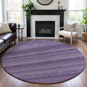 HomeRoots 8' X 8' Soft Lavender & Lilac Striped Washable Round Rug with UV Protection for Home & Patio Use 693597