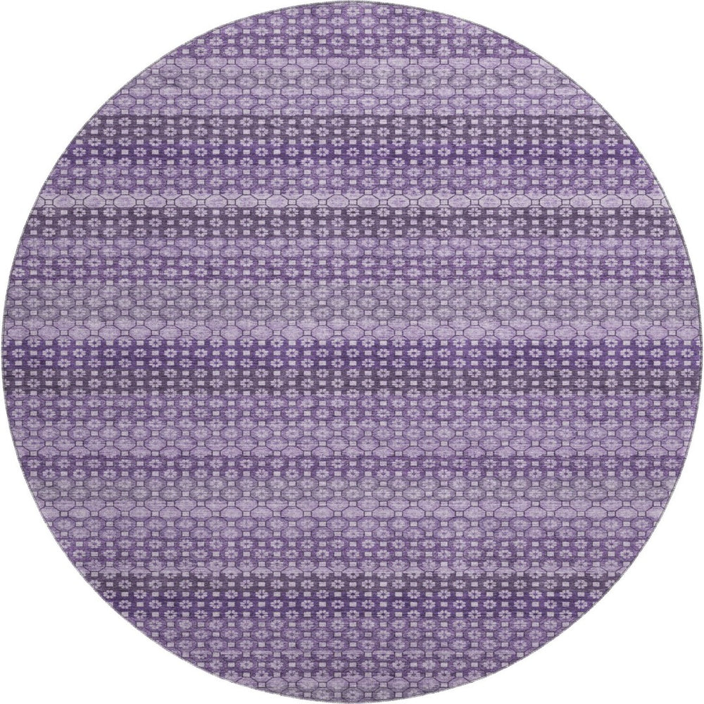 HomeRoots 8' X 8' Soft Lavender & Lilac Striped Washable Round Rug with UV Protection for Home & Patio Use 693597